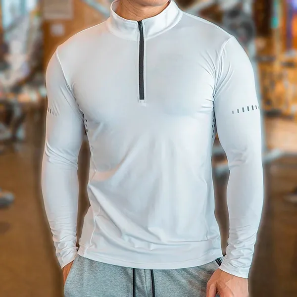 shirt met lange mouwen, compressieshirt, sportshirt, hardloopshirt, sneldrogend shirt, herensportshirt, ritsshirt