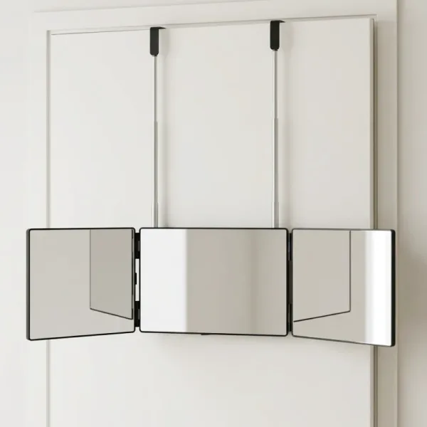 trifold mirror, foldable vanity mirror, telescopic mirror, adjustable vanity mirror, portable vanity mirror, trifold vanity mirror